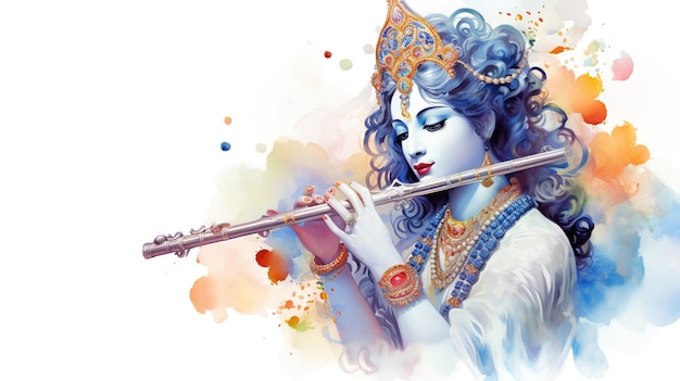 Photo lord krishna and playing flute on the occasion of janmashtami festival of india ai generated