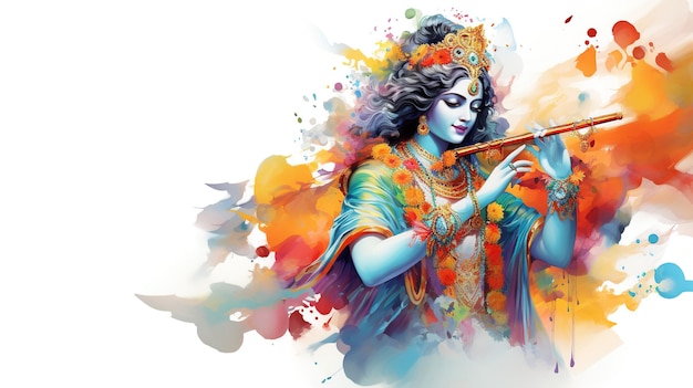 Foto lord krishna e suona il flauto in occasione del festival janmashtami dell'india ai generated