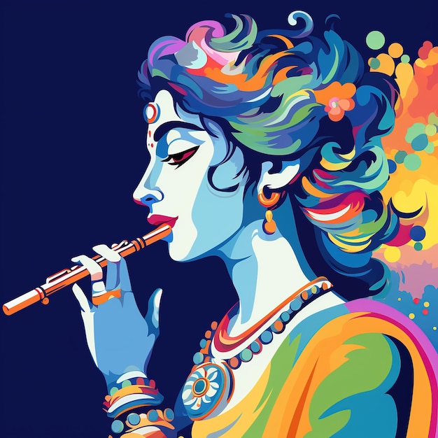 Lord Krishna and playing flute on the occasion of Janmashtami festival of India Ai Generated