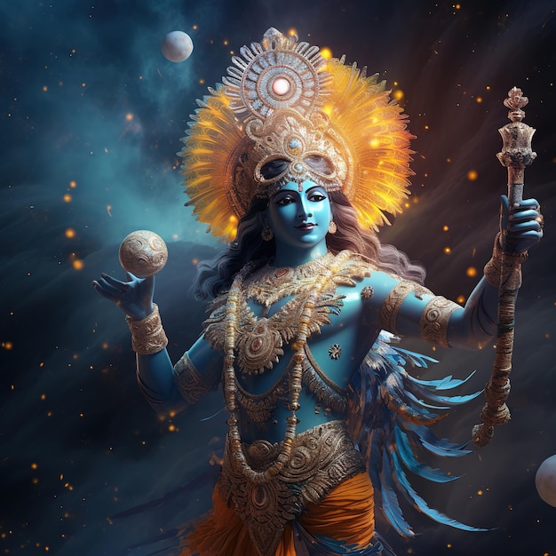 Lord Krishna and playing flute on the occasion of Janmashtami festival of India Ai Generated