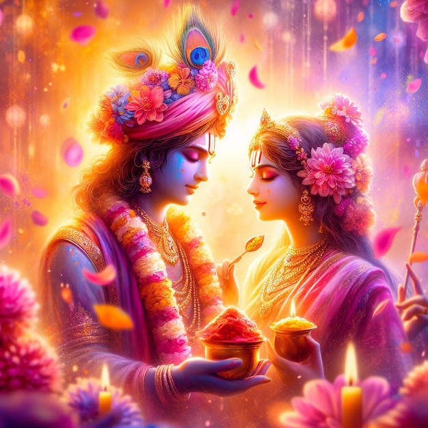 Lord krishna and Radha holi wallpaper