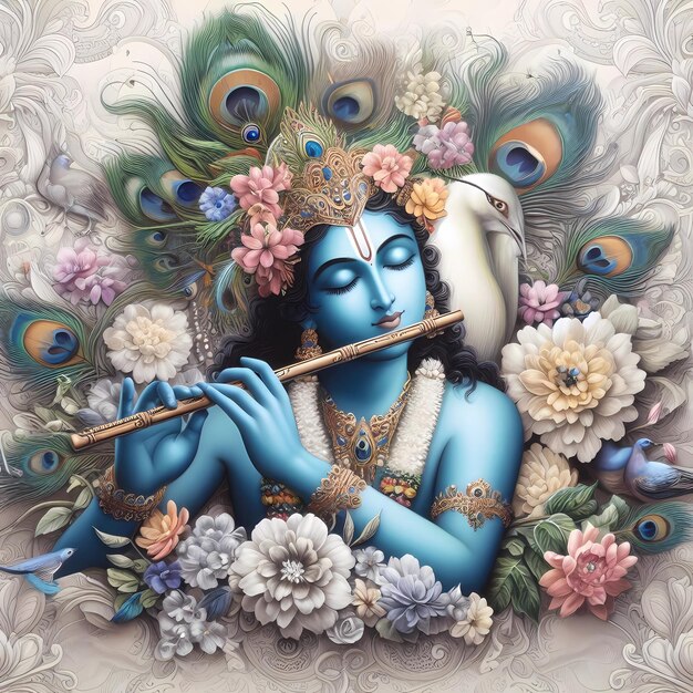 Lord Krishna realistically with flute