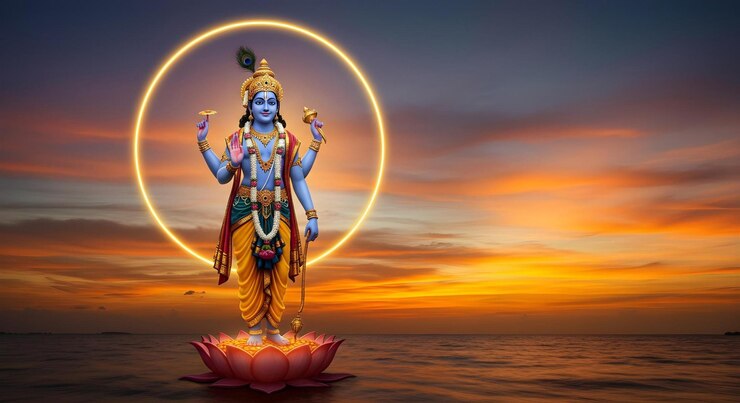 Photo lord krishna at sunset