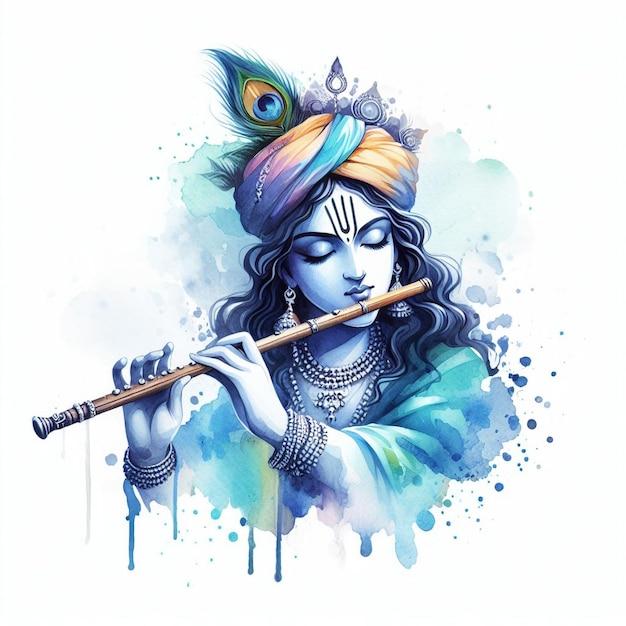 Lord Krishna waterverf