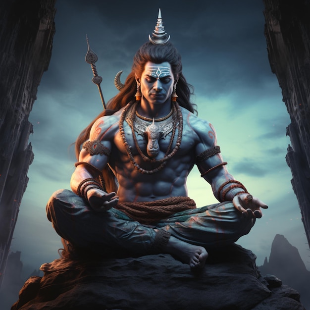 Photo lord mahadev god large shiva sitting statue picture ai generated art