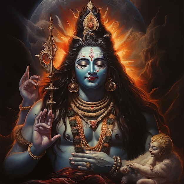 바탕 화면 Generative Ai를 위한 Lord mahadev God Shiv 포스터 디자인