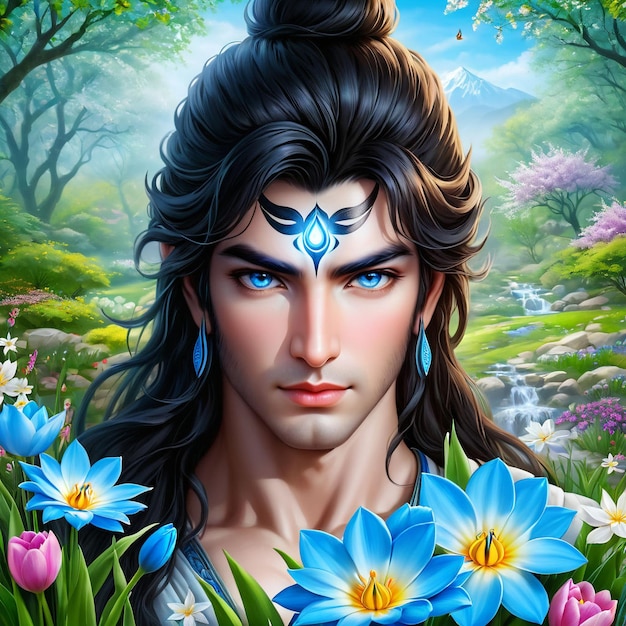 Lord Mahadev in spring flower garden