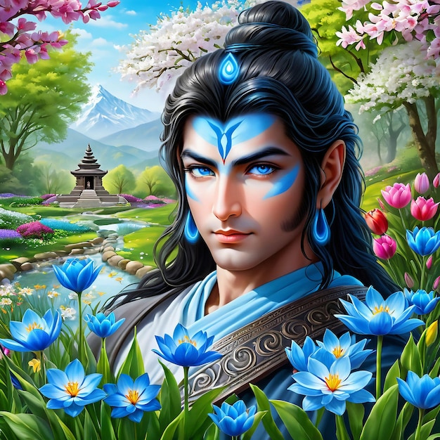 Lord Mahadev in spring flower garden