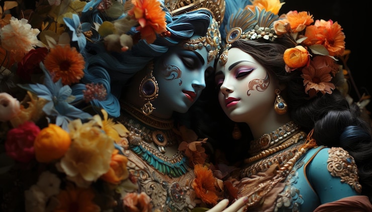 Premium AI Image | Lord Radha Krishna Beautiful wallpaper generative AI