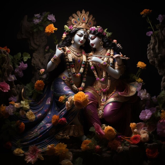 Photo lord radha krishna jewels black background image ai generated art