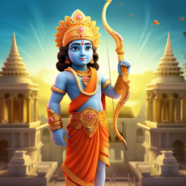 Lord Ram's 3D boog pose op Ayodhya Tempel Site