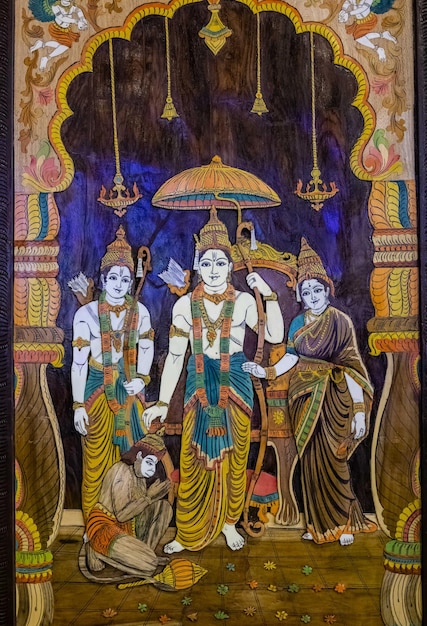 Lord Rama en familie schilderij op houten doek