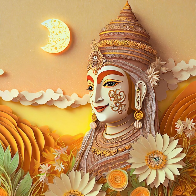 Photo lord rama with moon in sky origami art