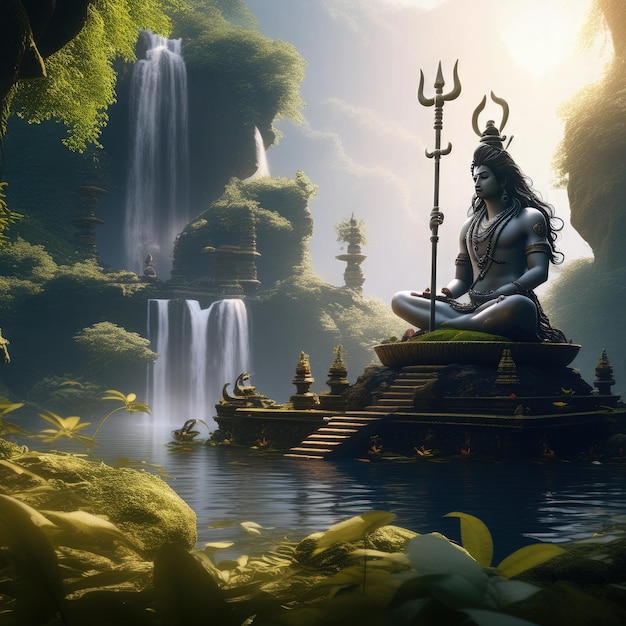 Lord Shiv Shiv Ji meditation in falls Generative ai Mahadev ji meditation in river and waterall