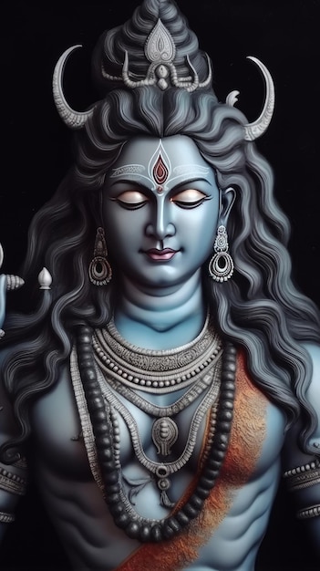 Lord Shiva geweldig portret op zwarte achtergrond generatieve AI