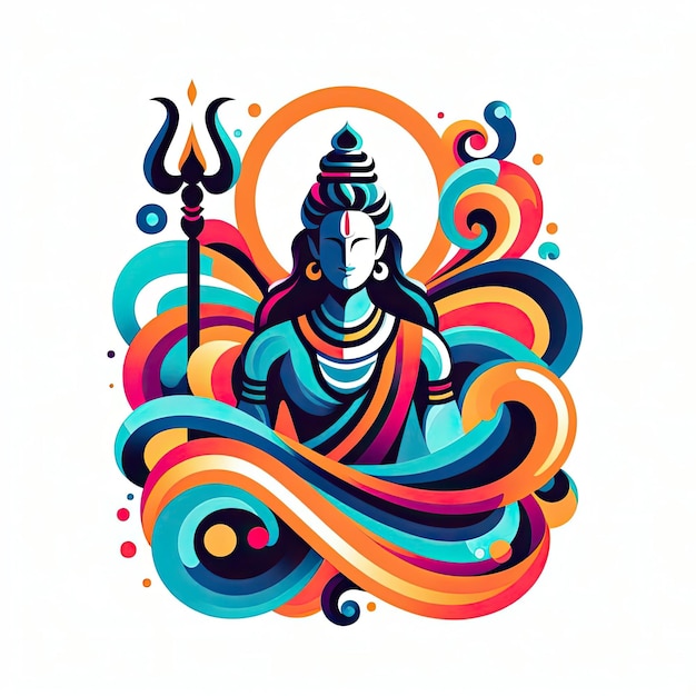 lord shiva indian hindu god diety colorful and vibrant illustration with flowing abstract shapes