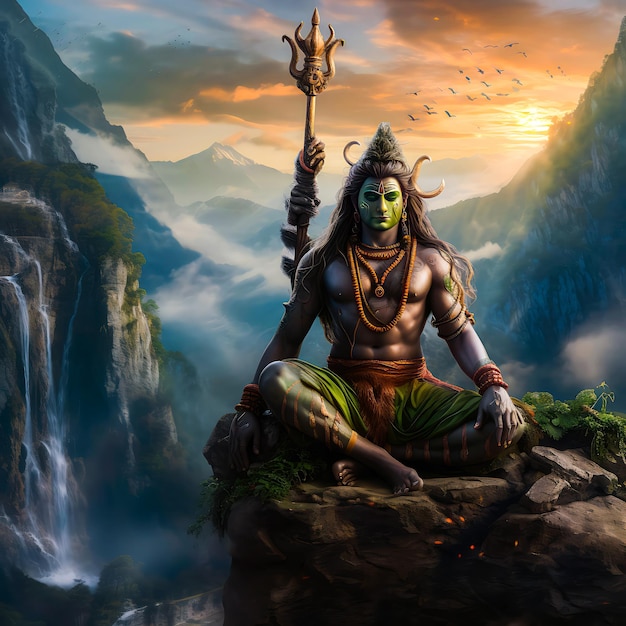 Lord Shiva Meditating by the Sacred Trishul