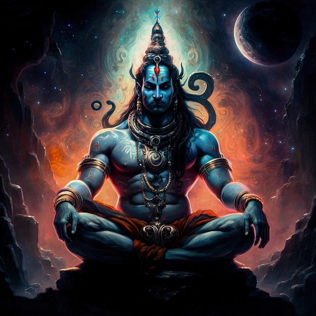 Photo lord shiva meditating in the finite galaxies