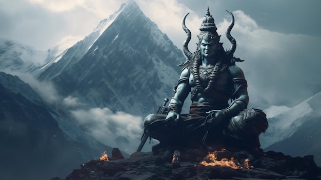 Photo lord shiva meditating in mount kailash generative ai