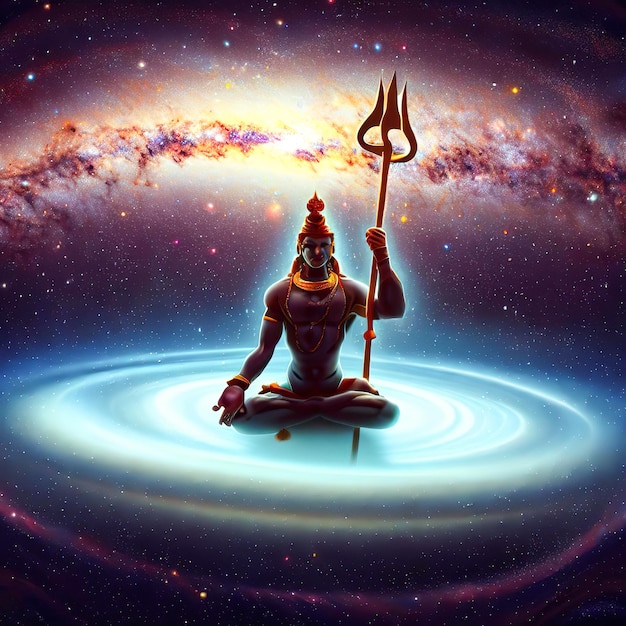 Lord Shiva Meditating with Magical Lights in infinite