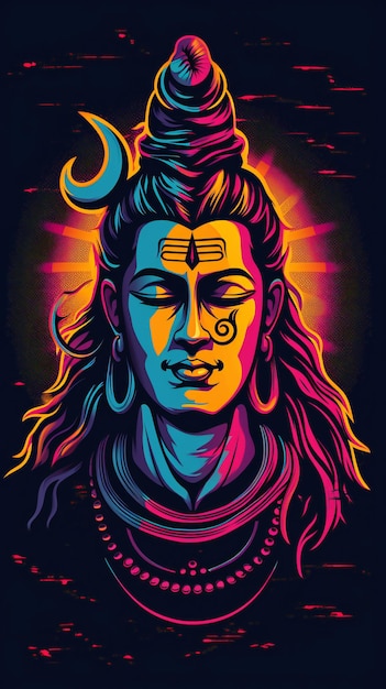 Lord Shiva Neon kleurvector op donkere achtergrond