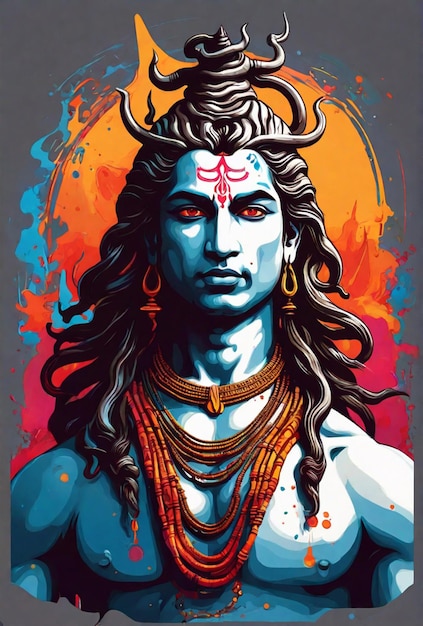 Photo lord shiva shiv colorful pop art style image