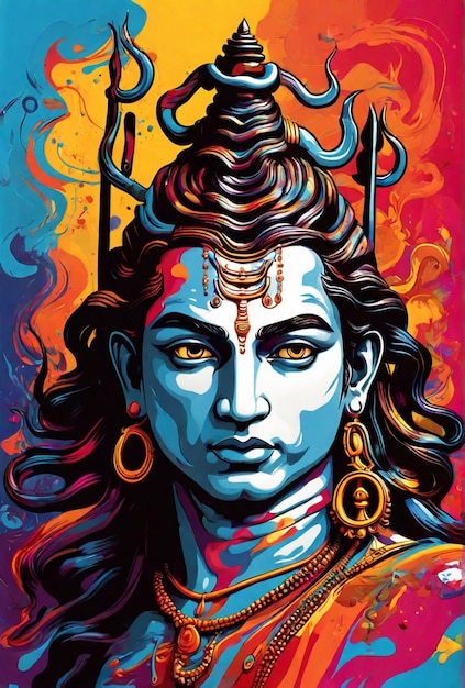 Lord shiva shiv colorful vector art pop art colorful swirl background image