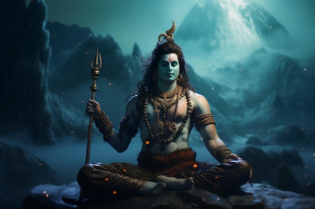 Lord Shivas transcendental image against the cosmos evokes spiritual depth