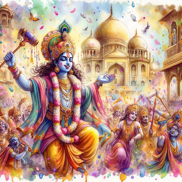 Lord Shree Krishna playing Holi festival image