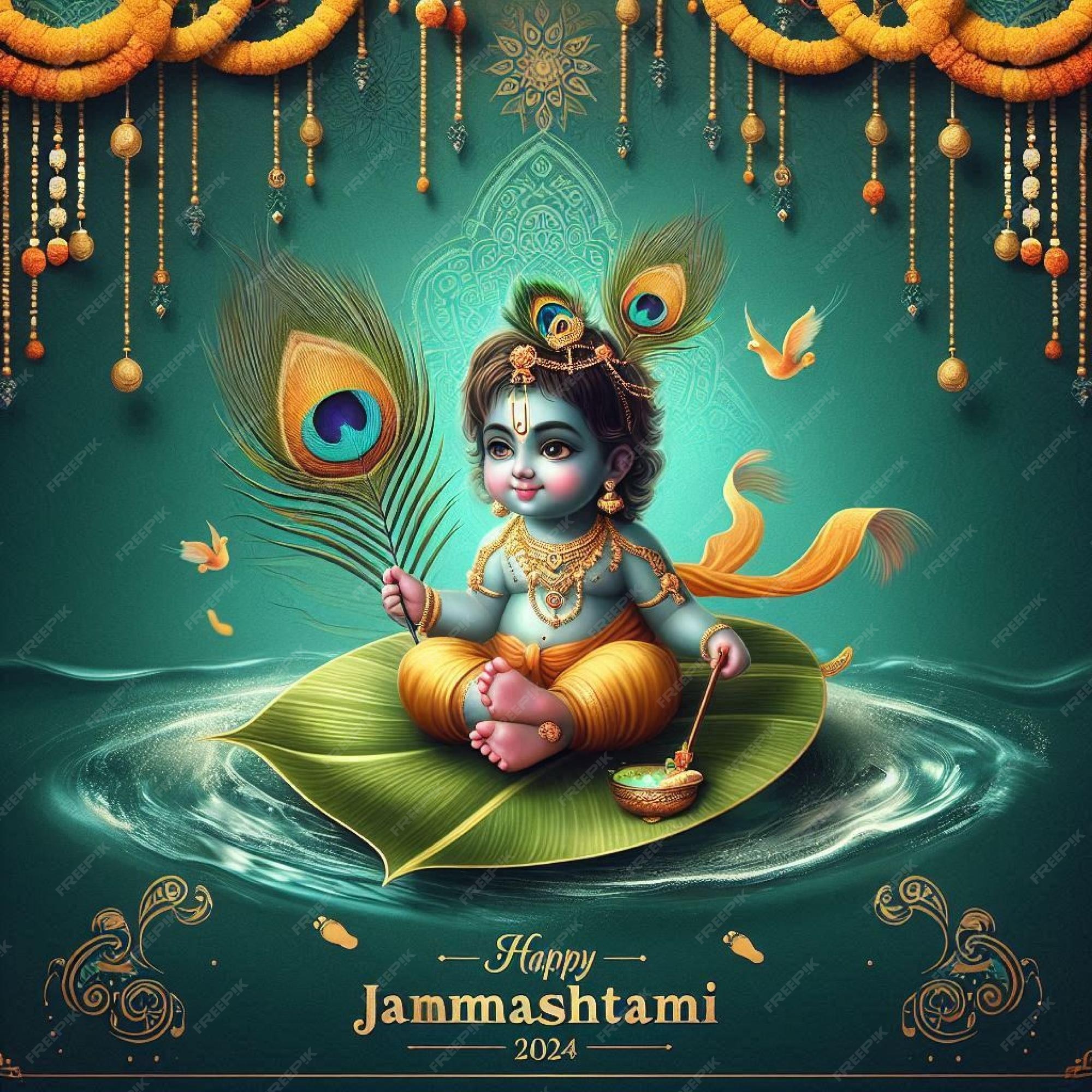 Lord Sri Krishna Janmashtami greetings Premium AIgenerated image