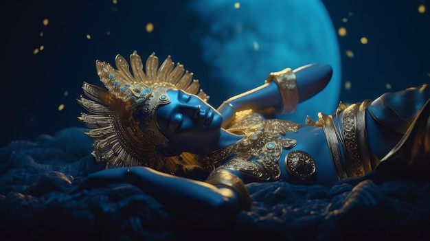 Lord vishnu lying in the blue sea cinematic light generative AI