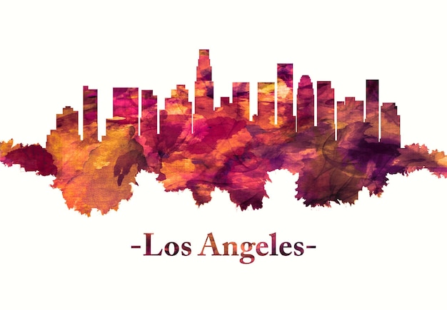 Los Angeles California skyline in red