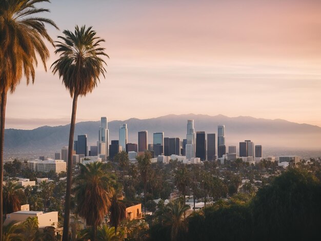 Photo los angeles city view with palm tree