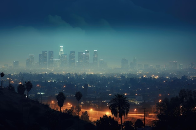 夜のロサンゼルス都市風景 カリフォルニア アメリカ合衆国 ロサンゼルス夜のAI生成