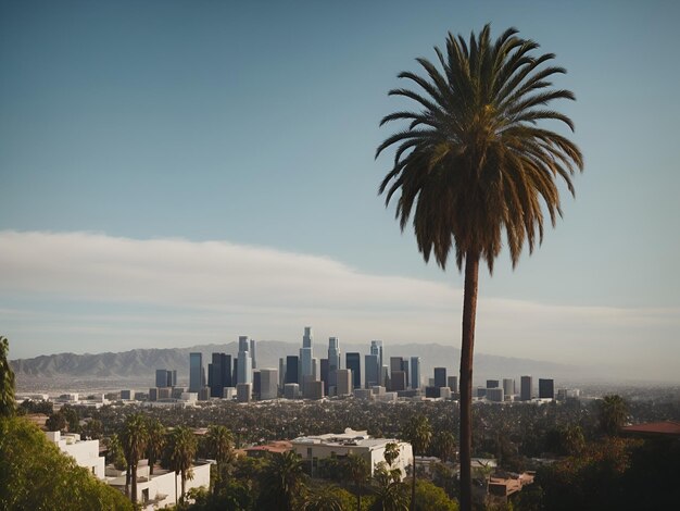 Los Angeles stadsbeeld met palmboom