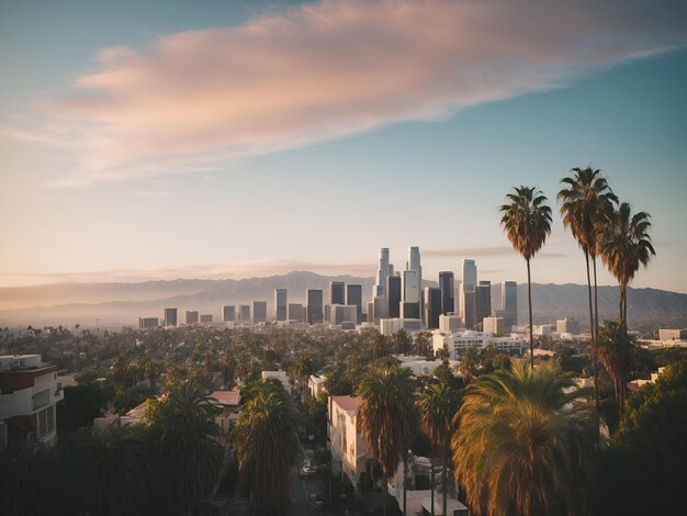 Los Angeles stadsbeeld met palmboom