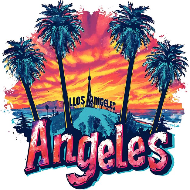 Photo los angeles text with bold and graffiti inspired typography watercolor lanscape arts collection