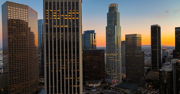 Городской пейзаж Лос-Анджелеса, панорамный вид на городские небоскребы, городской пейзаж
