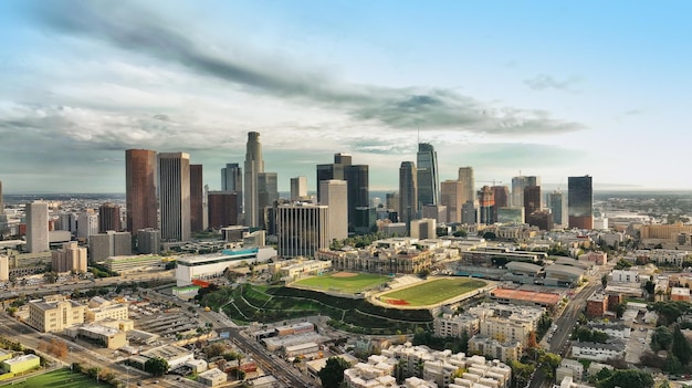 Los Angels stadscentrum Los angeles luchtfoto met drone Los Angeles downtown skyline