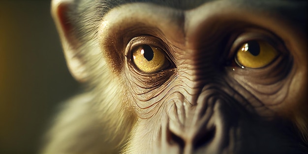 Photo loseup of the eyes of a monkey looking at camera intelligent primate animal generative ai