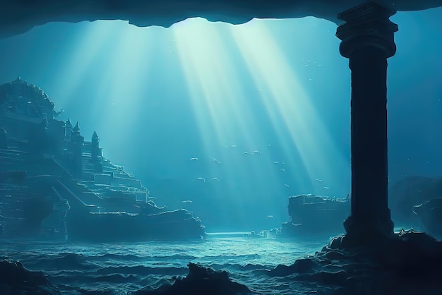 The lost City of Atlantis under Water Background Image