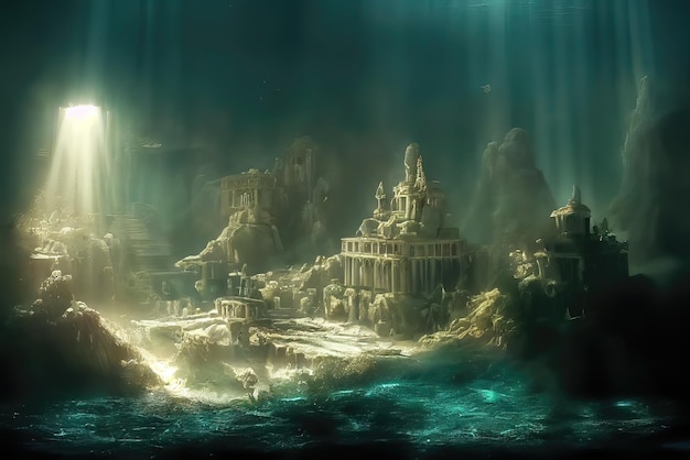 The lost city of atlantis under water background image