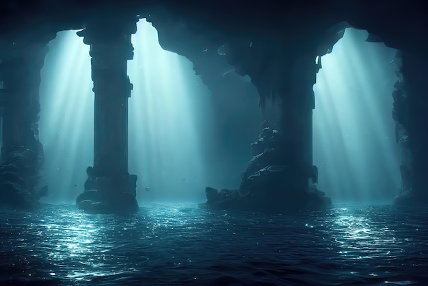 The lost City of Atlantis under Water Background Image