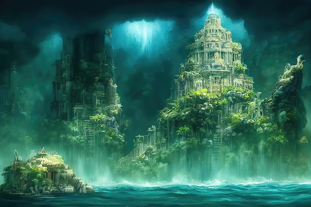 The lost city of atlantis under water background image