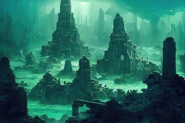 The lost city of atlantis under water background image