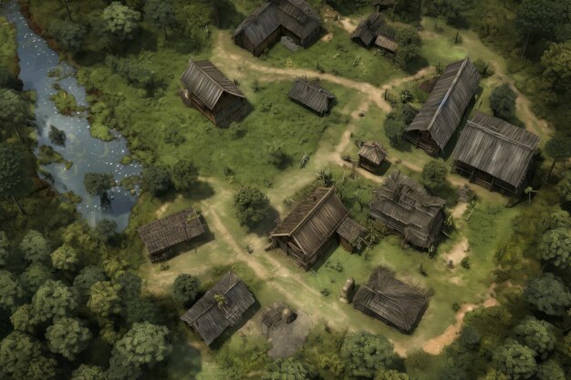 Lost in the Depths Unveiling a Forgotten Medieval Slavic Wooden Village Amidst a Dark Fantasy Jungl