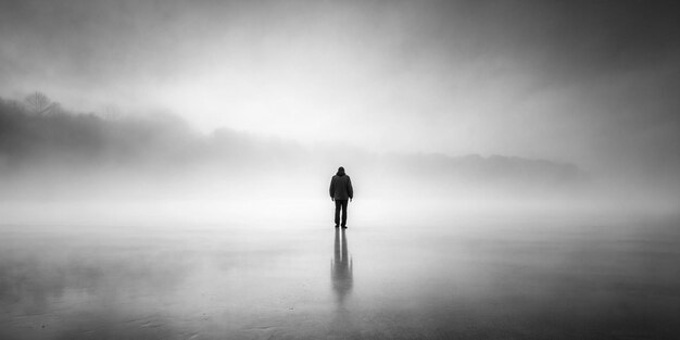 Photo lost in mist solitary figure amidst thick fog