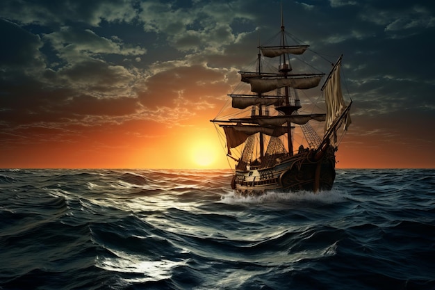 Lost at Sea Captivating Image of a Ship Amidst the Vast Waters