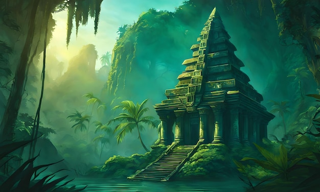 Lost Temple in the Jungle Landscape Wallpaper