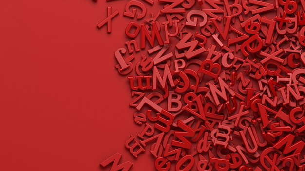 A lot of 3d red alphabet letters over a red background